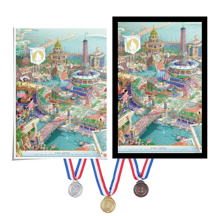 Colorful cityscape illustration for Olympic Poster celebrating USA Medalist achievements