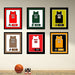 a group of framed sports jerseys on a wall