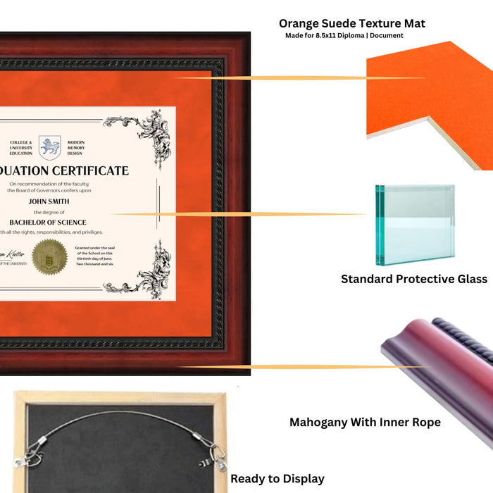 University of Texas Diploma Frame 8.5x11 Certificate Orange