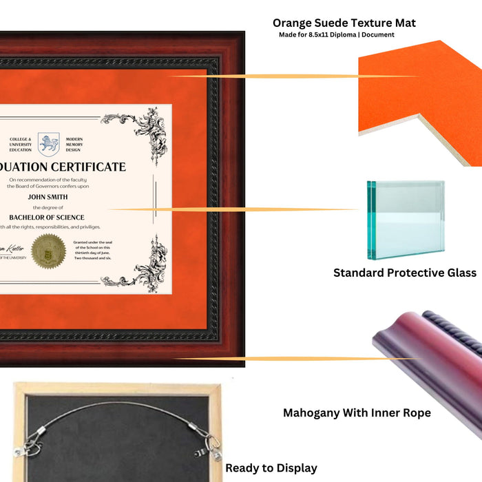 University of Miami Diploma Frame 8.5x11 Certificate Orange