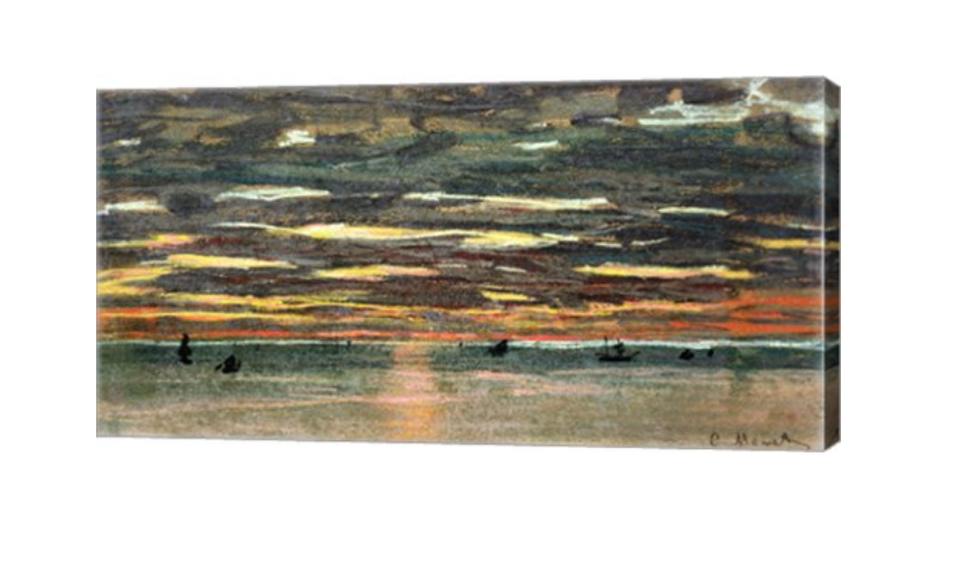 Sunset Over the Sea by Claude Monet 70x35 canvas with brush strokes