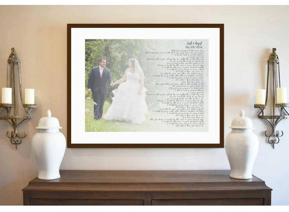 Anniversary gift Custom made wedding first dance song lyric or vows Picture Frame Store New Jersey