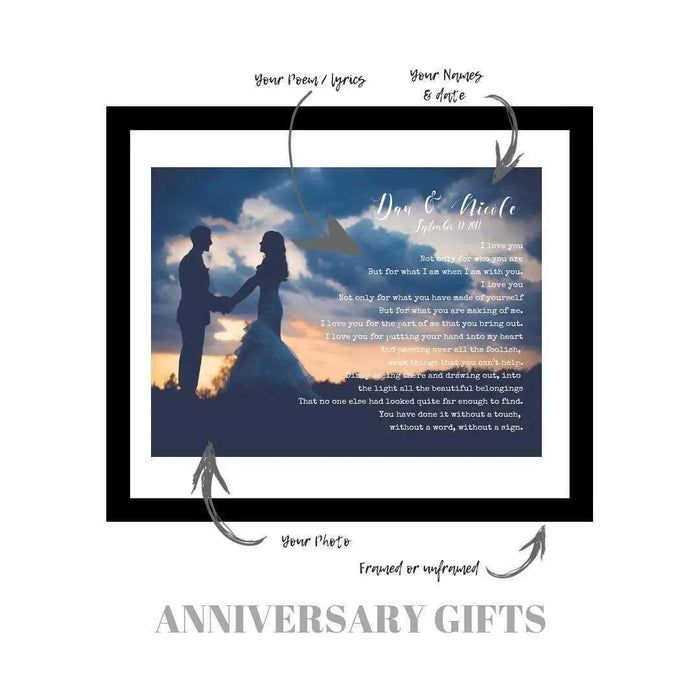 Anniversary gift personalized framed photograph first dance song lyric Picture Frame Store New Jersey