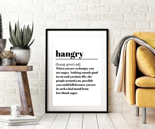 Artwork Hangry Typography kitchen wall art decor framed - Modern Memory Design Picture frames - New Jersey Frame shop custom framing