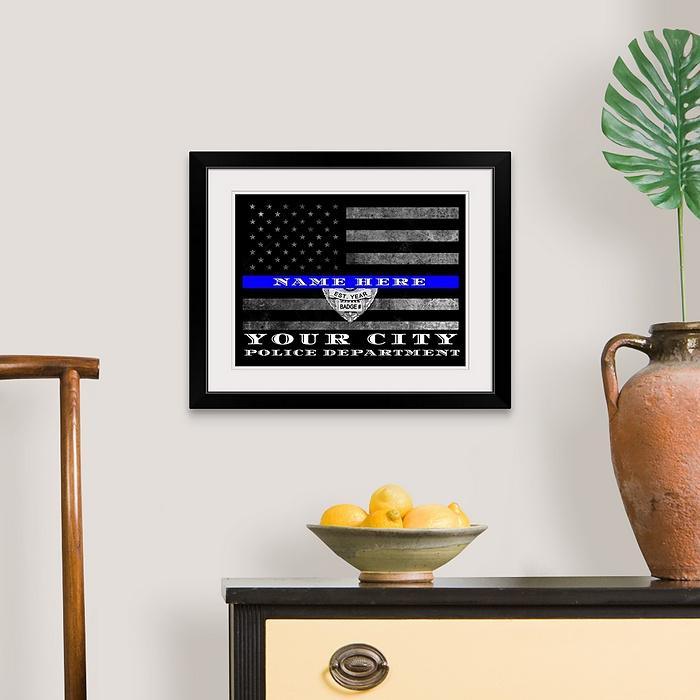 Austin Police Officer Thin blue Line Flag Gift Art - Modern Memory Design Picture frames - New Jersey Frame shop custom framing