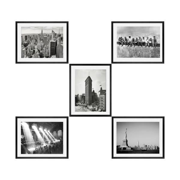 Black and White Photography New York City Set of 5 Framed art - Modern Memory Design Picture frames - New Jersey Frame shop custom framing