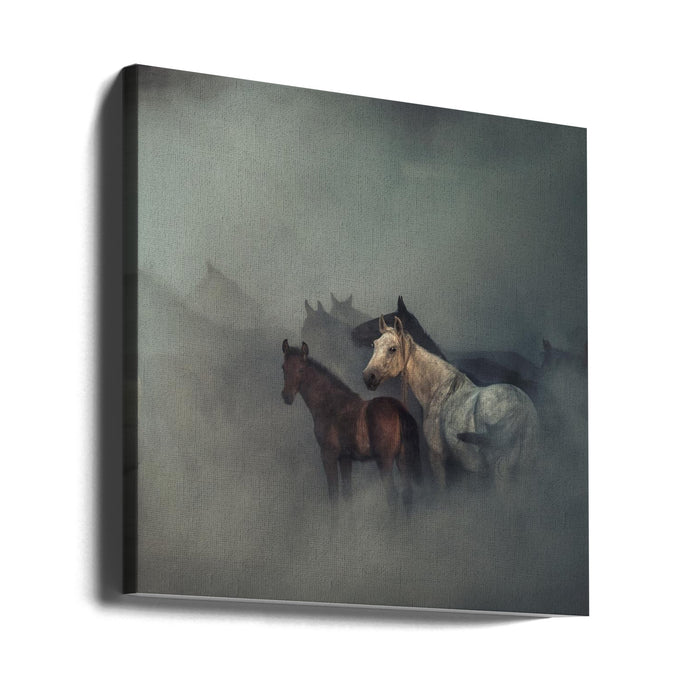 The lost horses Square Canvas Art