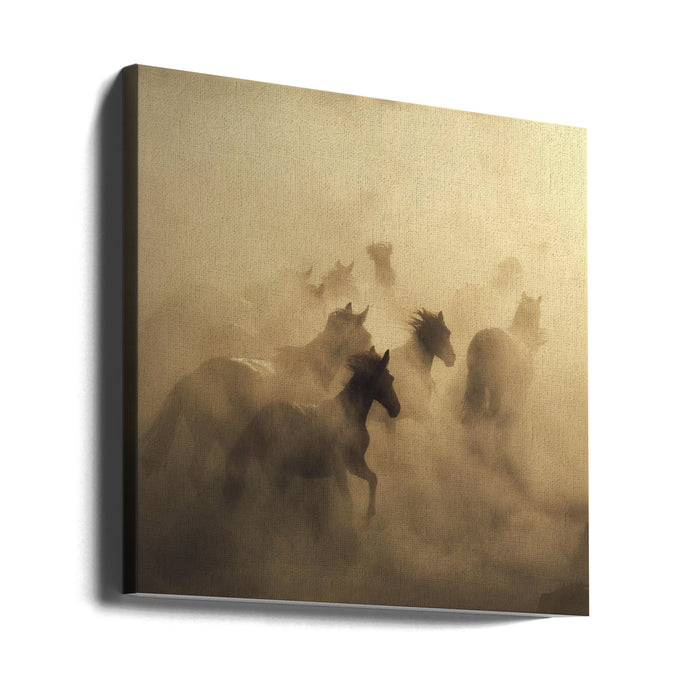 migration of horses Square Canvas Art Print