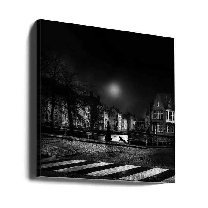 Moonlight stroll Square Canvas Art Print