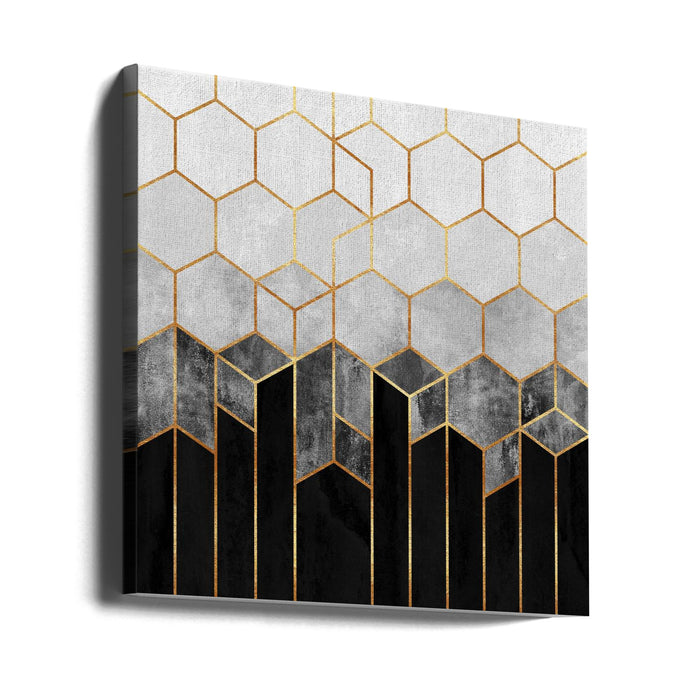 Charcoal Hexagons Square Canvas Art Print