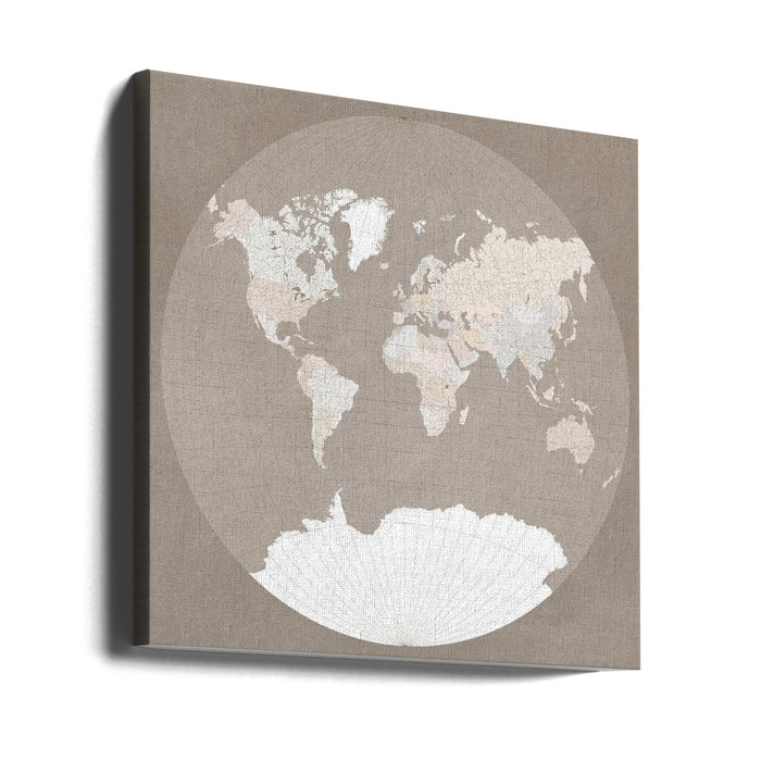 The world map in a circle, muted brown Square Canvas Art Print