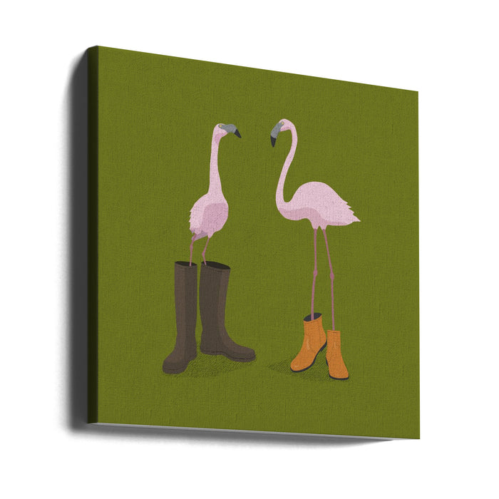 Fashion Flamingos Square Canvas Art