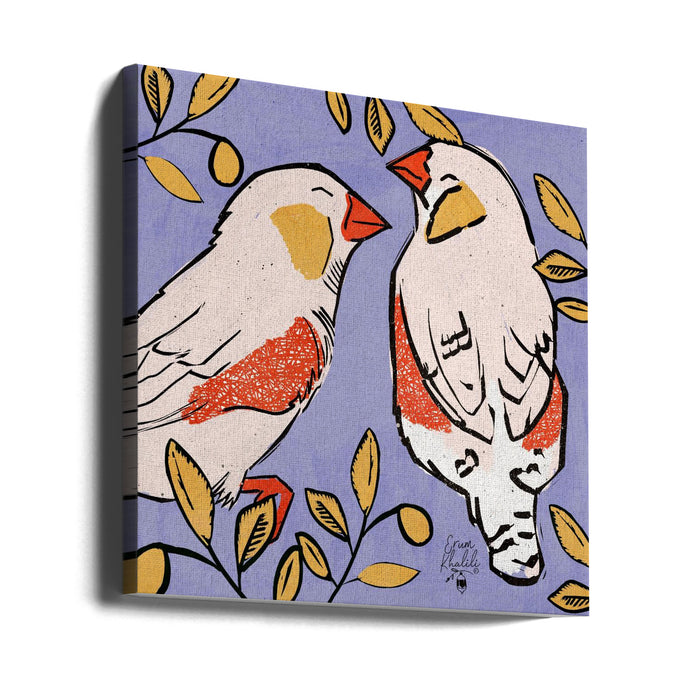 Finch   Love Birds   Purple Background  2.png Square Canvas Art Print