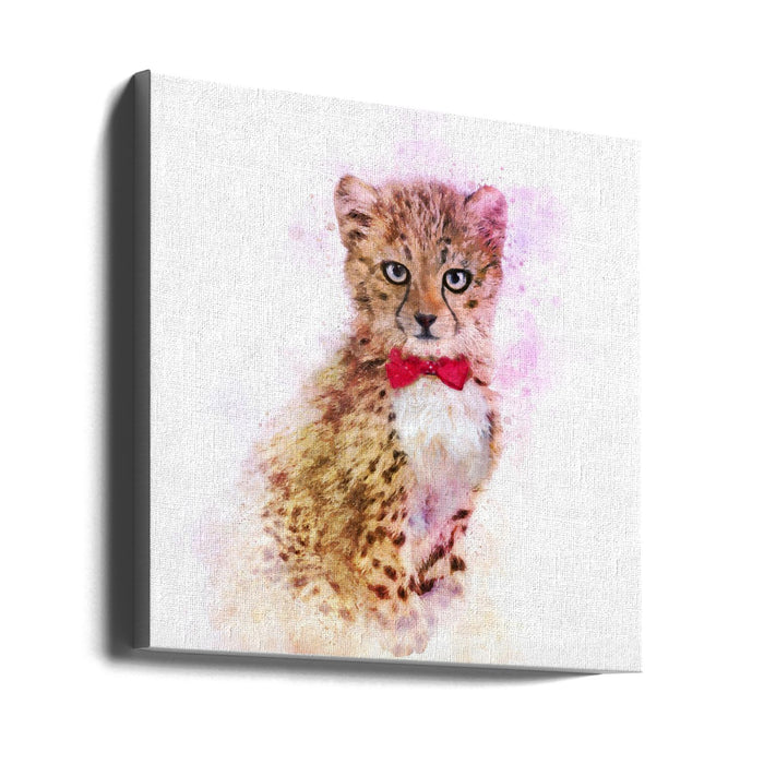 Baby Cheetah Watercolor Square Canvas Art Print