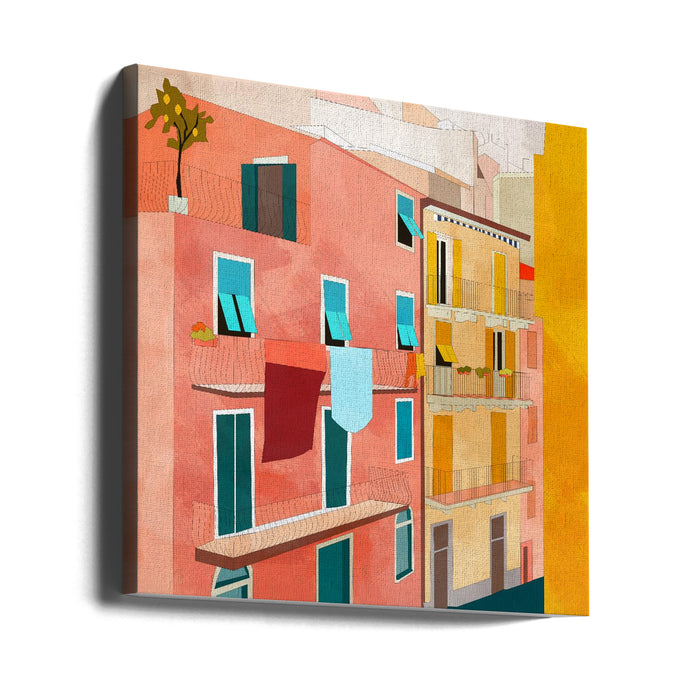 Little Italy Houses Square Canvas Art Print