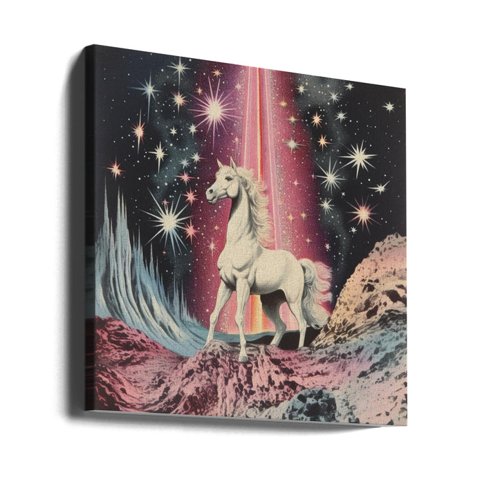 1980s Magical Horse Collage Art Square Canvas Art Print