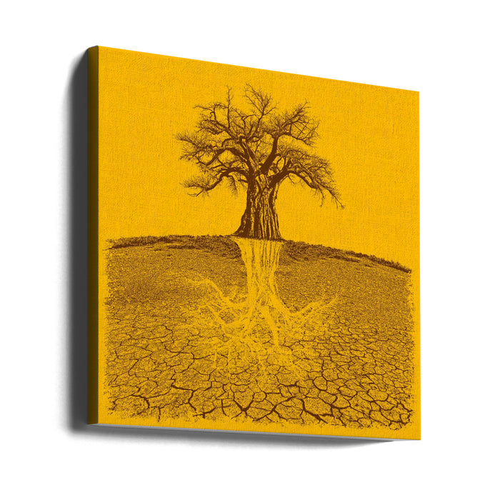 Baobab Mythical Roots Deeper Yellow (h) Square Canvas Art Print