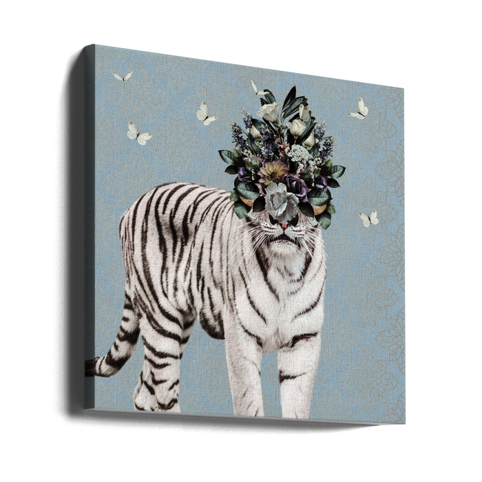 Spring Flower Bonnet On White Tiger Square Canvas Art