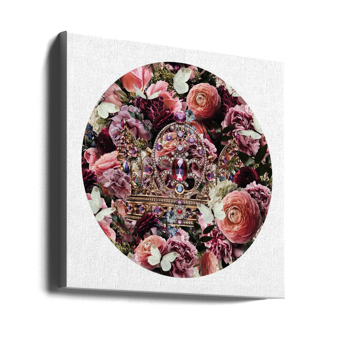 Paisley Blooms &amp; Crow Square Canvas Art Print