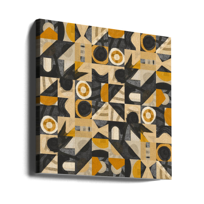 Mid Century Grid Pattern Eight Square Canvas Art Print