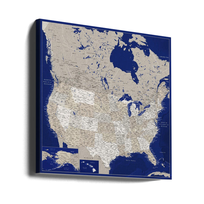 Highly detailed map of the United States, Kameryn Square Canvas Art Print