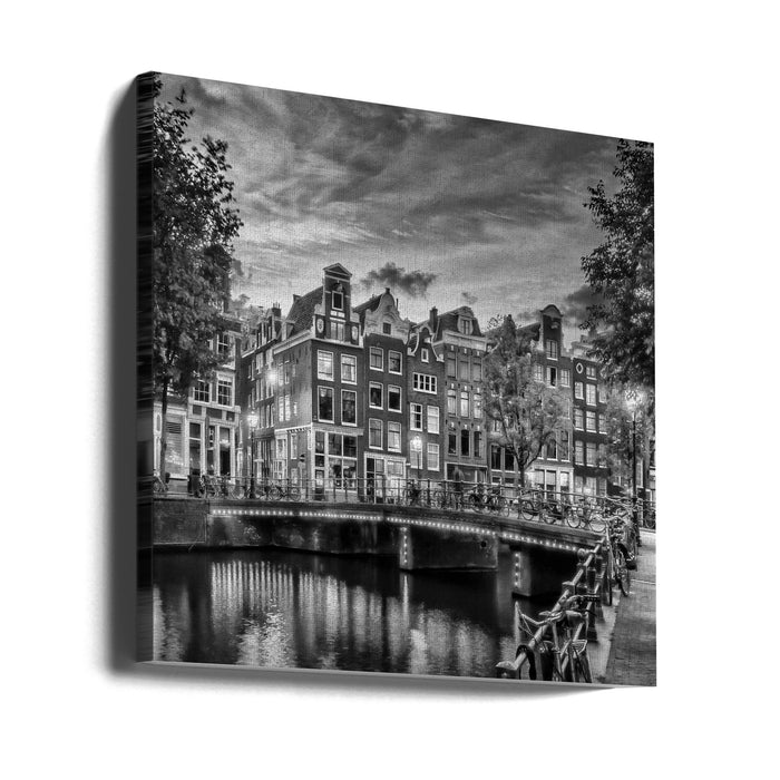 AMSTERDAM Idyllic impression from Singel - Monochrome Square Canvas Art Print