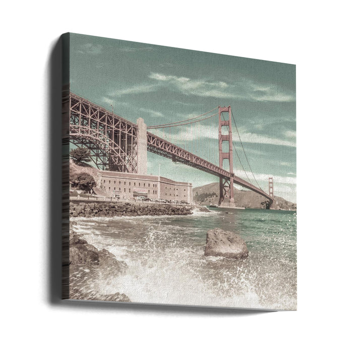 GOLDEN GATE BRIDGE Coastline Impression | urban vintage style Square Canvas Art Print