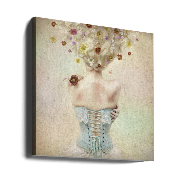 Girl of the flower garden Square Canvas Art