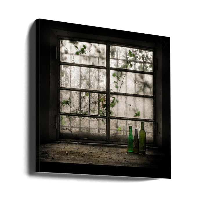 Still-Life with glass bottle Square Canvas Art