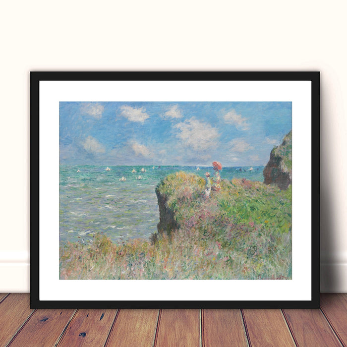 Cliff Walk at Pourville by Claude Monet Classic Art Framed Canvas