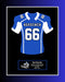 Blue and white Norsemen football jersey with number 66 for Demerest Football frames jersey prints