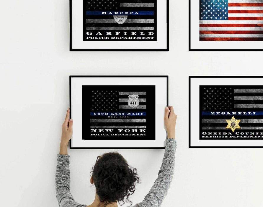 Framed NYPD Thin Blue Line Flag Customized Police officer gift Art Picture Frame Store New Jersey