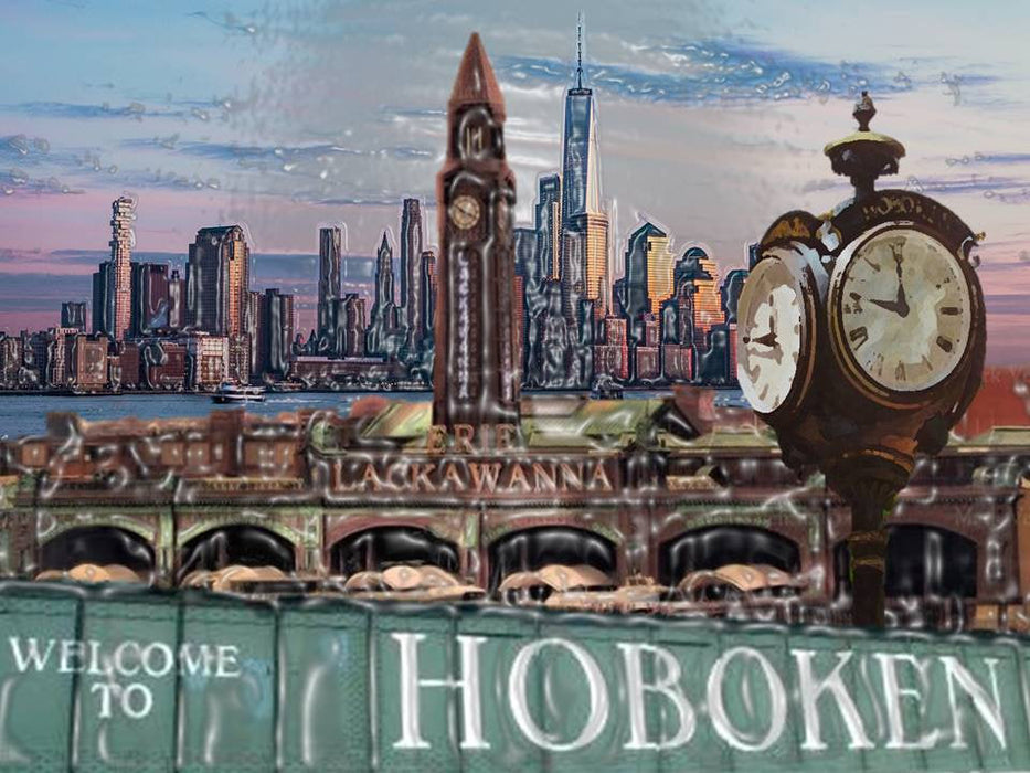 Hoboken wall art  poster print NYC skyline welcome sign nj transit