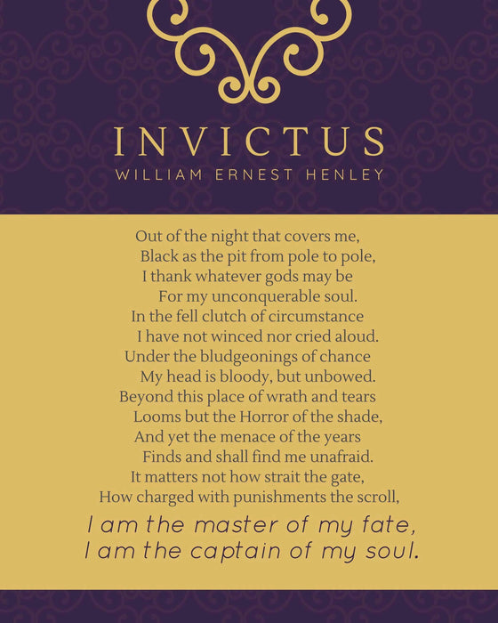 Framed William Ernest Invictus Poem - Elegant Wall Art Print