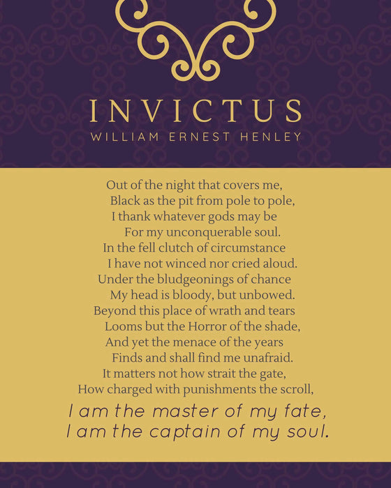 Framed William Ernest Invictus Poem - Elegant Wall Art Print