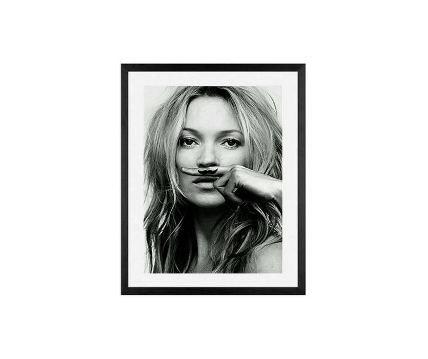 Mustache Kate Moss Fashion poster black and white framed canvas