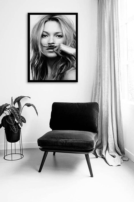 Mustache Kate Moss Fashion poster black and white framed canvas