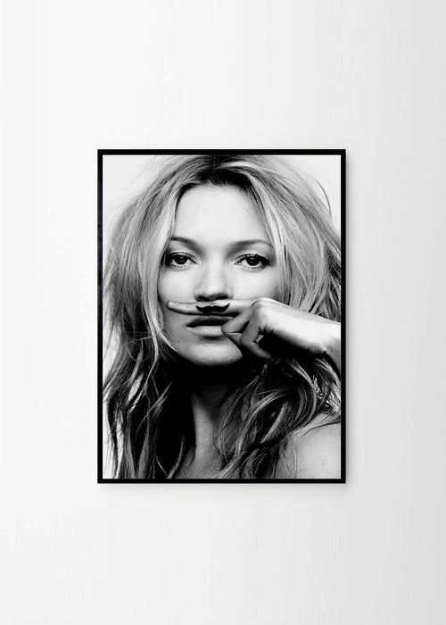 Kate Moss Mustache poster print fashion art décor canvas frame