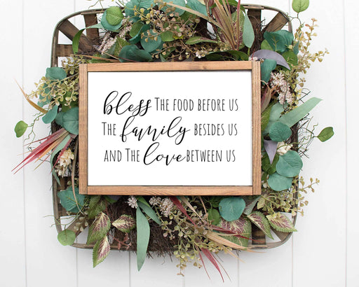 Kitchen wood Signs wall art decor bless the food before us quote Picture Frame Store New Jersey