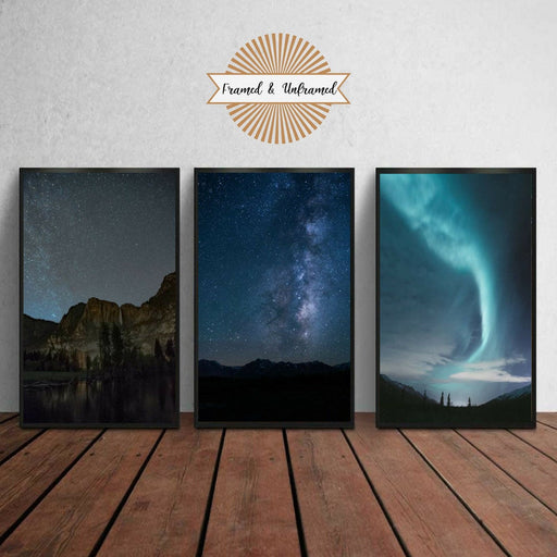 Nature Night Sky art Landscape set of 3, Night Sky Print