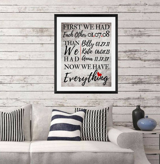 Personalized Family First We Had Each Other Then We Had You wall art