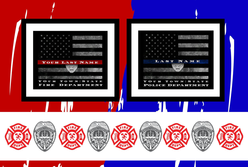 firefighter Police Gift print Thin blue red line