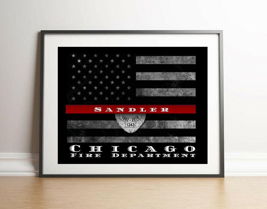 firefighter Police Gift print Thin blue red line