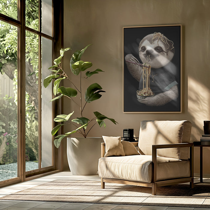 SLOTH EATING NOODLE Framed Art Modern Wall Decor