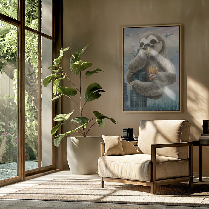 sloth climbing a building Framed Art Modern Wall Decor