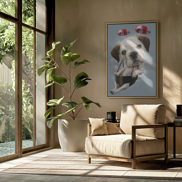 puppy on parachute Framed Art Wall Decor