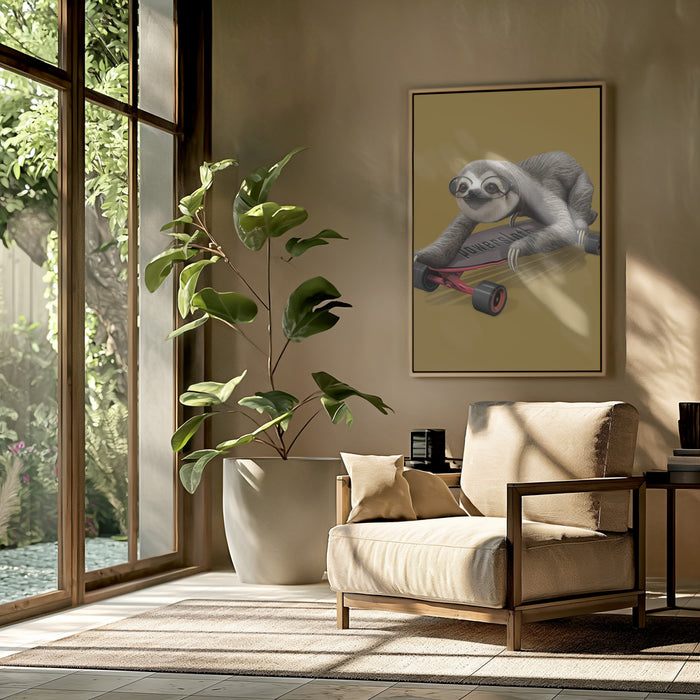 sloth on skateboard Framed Art Wall Decor