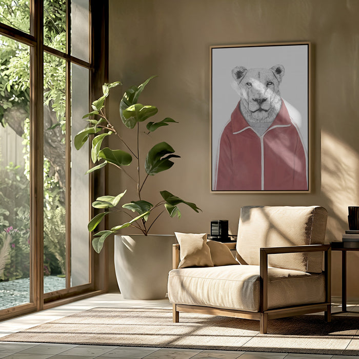 Sporty Lion Framed Art Wall Decor