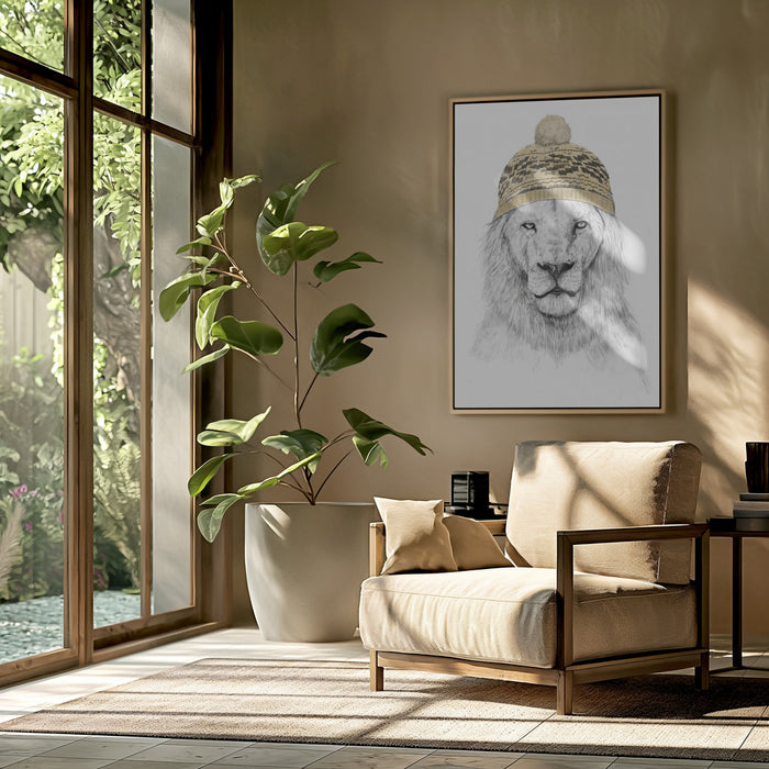 Winter Lion Framed Art Modern Wall Decor