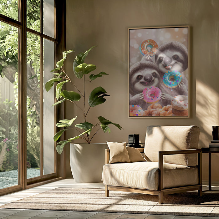 SLOTHS EATING DONUTS Framed Art Modern Wall Decor